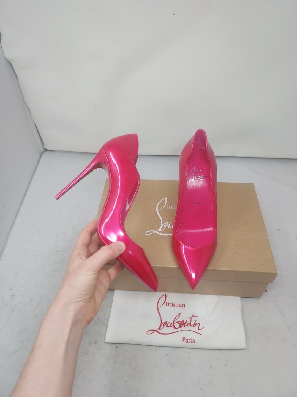 Christian Louboutin Pink Hot Chick Scallop Patent Leather Pump